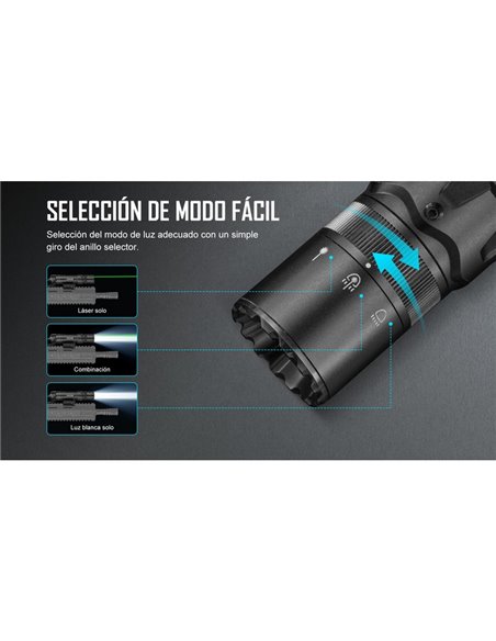 Linterna para arma ODIN GL Mini 1000Lm, 180m alcance, láser verde, IPX4 y Montura Picatinny