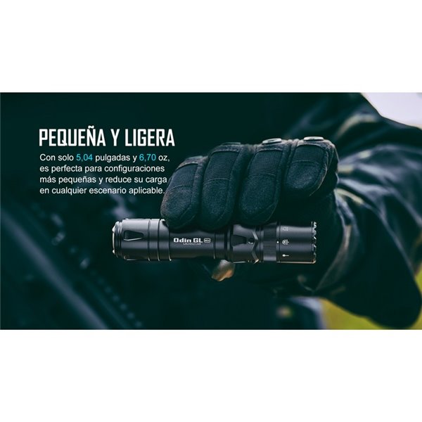 Linterna para arma ODIN GL Mini 1000Lm, 180m alcance, láser verde, IPX4 y Montura Picatinny