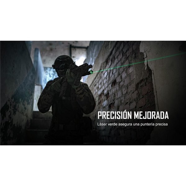 Linterna para arma ODIN GL Mini 1000Lm, 180m alcance, láser verde, IPX4 y Montura Picatinny