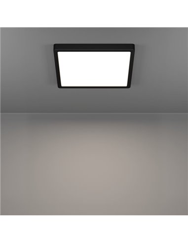 Downlight de superficie LED cuadrado negro FUEVA 6, para baños 290×290mm, 14,2W 1800Lm, CCT (2700K-4000K-6500K), IP44