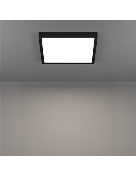Downlight de superficie LED cuadrado negro FUEVA 6, para baños 290×290mm, 14,2W 1800Lm, CCT (2700K-4000K-6500K), IP44