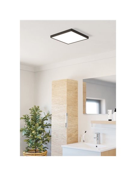 Luminária embutida LED quadrada preta FUEVA 6 para banheiros, 290x290 mm, 14,2 W, 1800 lm, CCT (2700 K-4000 K-6500 K), IP44
