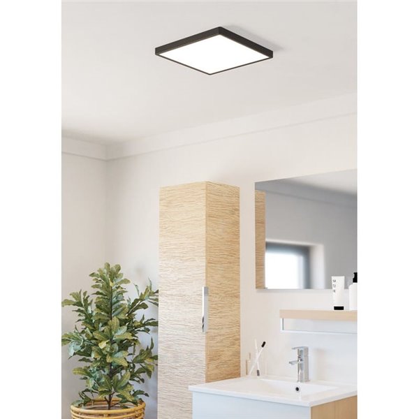Luminária embutida LED quadrada preta FUEVA 6 para banheiros, 290x290 mm, 14,2 W, 1800 lm, CCT (2700 K-4000 K-6500 K), IP44