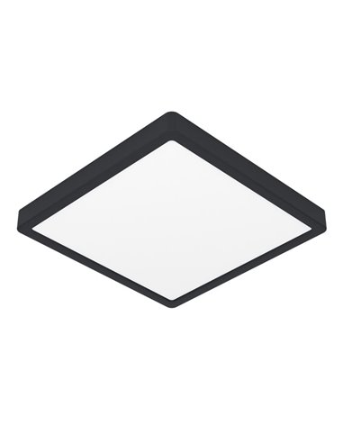 Luminária embutida LED quadrada preta FUEVA 6 para banheiros, 290x290 mm, 14,2 W, 1800 lm, CCT (2700 K-4000 K-6500 K), IP44