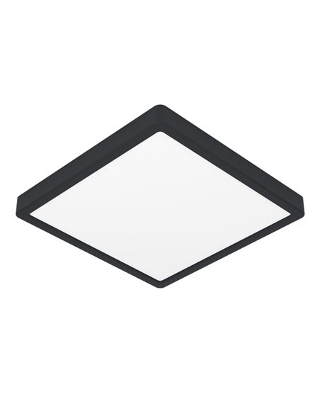 Luminária embutida LED quadrada preta FUEVA 6 para banheiros, 290x290 mm, 14,2 W, 1800 lm, CCT (2700 K-4000 K-6500 K), IP44