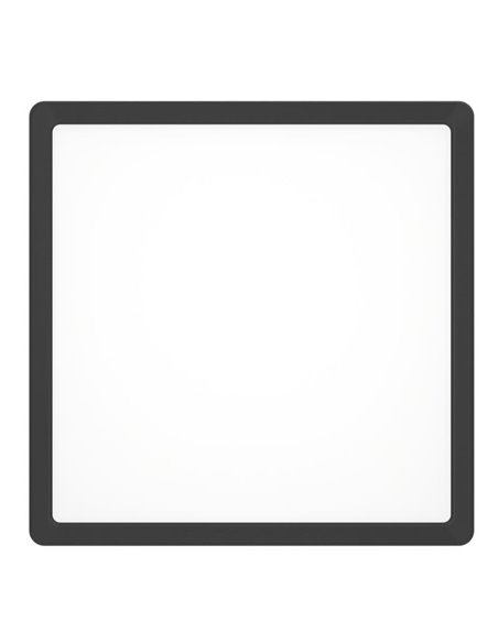 Spot LED carré noir FUEVA 6 pour salle de bain, 290 x 290 mm, 14,2 W, 1 800 lm, CCT (2 700 K-4 000 K-6 500 K), IP44