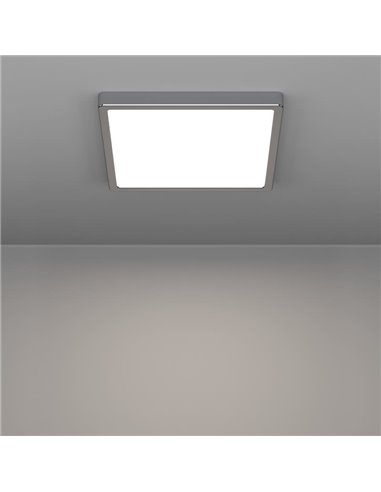 Plafón LED de techo cuadrado para baño cromo FUEVA 6 290×290mm, 14,2W 1800Lm, CCT (2700K-4000K-6500K), IP44