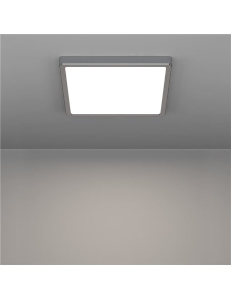 Luminária de teto LED quadrada para banheiro, cromada, FUEVA 6, 290 x 290 mm, 14,2 W, 1800 lm, CCT (2700K-4000K-6500K), IP44