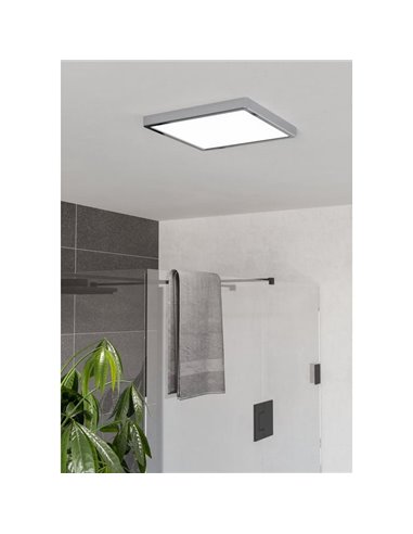 Plafón LED de techo cuadrado para baño cromo FUEVA 6 290×290mm, 14,2W 1800Lm, CCT (2700K-4000K-6500K), IP44