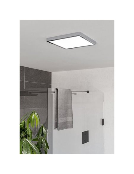 Plafón LED de techo cuadrado para baño cromo FUEVA 6 290×290mm, 14,2W 1800Lm, CCT (2700K-4000K-6500K), IP44