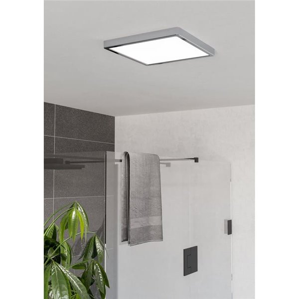 Plafón LED de techo cuadrado para baño cromo FUEVA 6 290×290mm, 14,2W 1800Lm, CCT (2700K-4000K-6500K), IP44