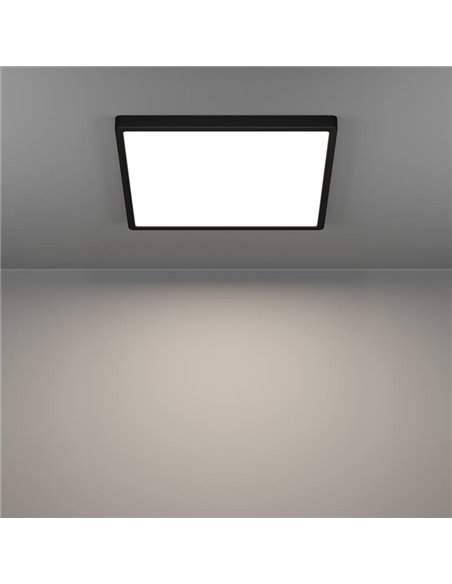 Luminária de teto LED quadrada preta FUEVA 6 para montagem em superfície, 390 x 390 mm, 17,5 W, 2800 lm, CCT (2700K-4000K-6500K)