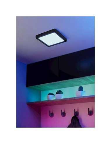 FUEVA 6-Z 220x220mm, 10,5W 1600Lm, RGB+CCT (2700K-6500K), luminária de teto LED inteligente CONNECT-Z quadrada preta