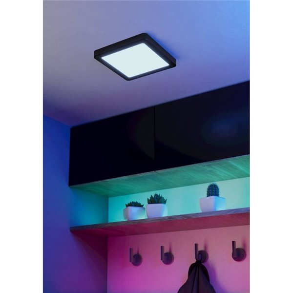Plafonnier LED intelligent carré noir CONNECT-Z FUEVA 6-Z 220 x 220 mm, 10,5 W, 1 600 lm, RGB+CCT (2 700 K-6 500 K)