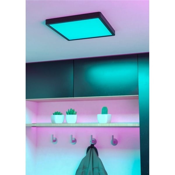 Plafonnier LED intelligent carré noir CONNECT-Z FUEVA 6-Z 290 x 290 mm, 13,5 W, 2 000 lm, RGB+CCT (2 700 K-6 500 K)