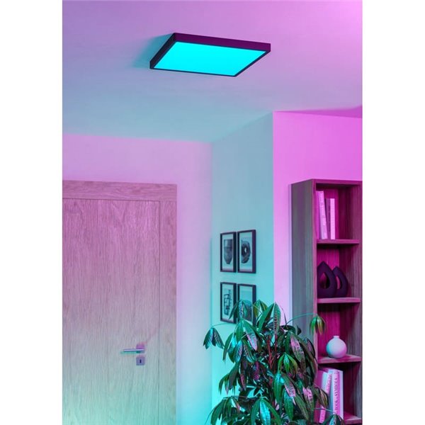 Plafonnier LED intelligent carré noir CONNECT-Z FUEVA 6-Z 390 x 390 mm, 17,8 W, 2 700 lm, RGB+CCT (2 700 K-6 500 K)