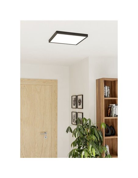 Plafón LED inteligente CONNECT-Z cuadrado negro FUEVA 6-Z 390×390mm, 17,8W 2700Lm, RGB+CCT (2700K-6500K)