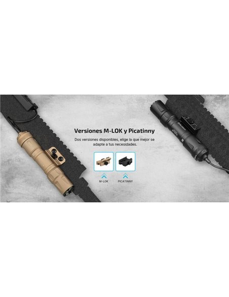 Linterna táctica ODIN S M-LOCK 1500Lm, 250m alcance, IPX8, modo estroboscópico Marrón