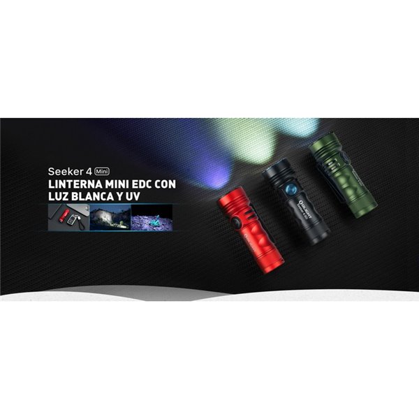 Lampe torche EDC rechargeable SEEKER 4 Mini 1 200 lm avec lumière blanche + UV 365 nm IPX8 et charge magnétique