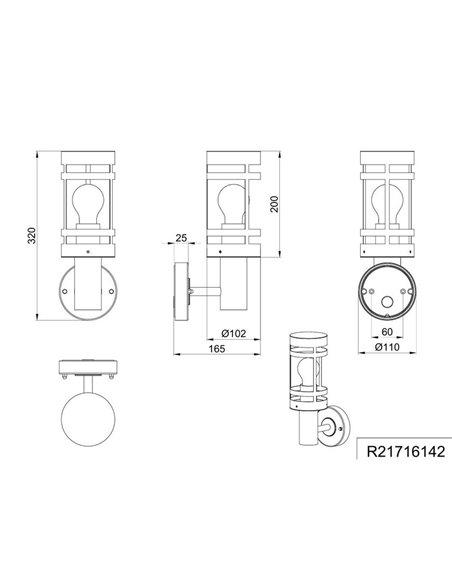 Aplique para pared PALOMA estilo farolillo, bombilla excl. 1x E27 max. 28W IP44 Antracita