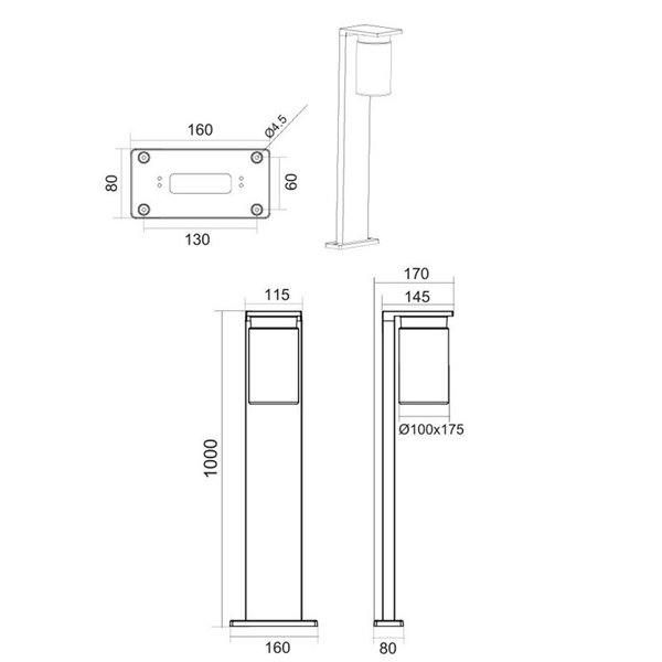 Poste externo ARDILA de 100 cm, sensor de escuridão e interruptor integrado, excl. 1x E27 máx. 40W IP44 Madeira