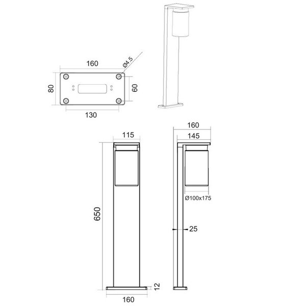 Farol externo ARDILA de 65 cm, com sensor de escuridão, lâmpada excl. 1x E27 máx. 40W IP44 Madeira