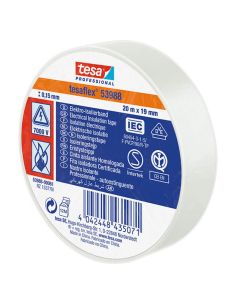 Fita Isolante Branca Aprovada Tesa Professional 53988, 19 mm x 20 m | Alta Resistência Elétrica
