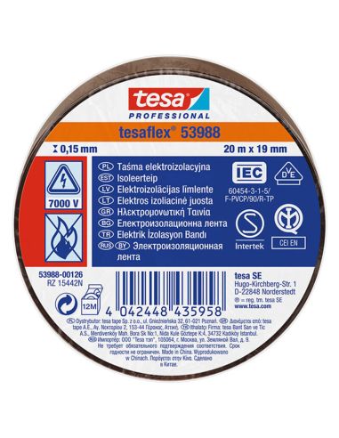 Ruban isolant marron certifié Tesa Professional 53988, 19 mm x 20 m | Haute résistance électrique