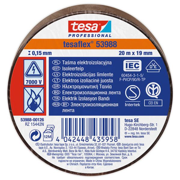 Cinta Aislante Homologada marrón 19mm x 20m Tesa Professional 53988 | Alta Resistencia Eléctrica