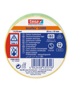 Cinta Aislante Homologada Bicolor Amarillo/Verde 19mm x 20m Tesa Professional 53988 | Alta Resistencia Eléctrica