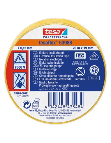 Cinta Aislante Homologada Verde Tesa 53988 19mm x 20m Tesa Professional 53988 | Alta Resistencia Eléctrica