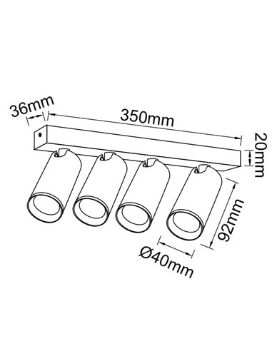 Faixa branca NAZARE de 4 pontos, mini GU10 (não incl.), 350 mm, corpo fino e leve