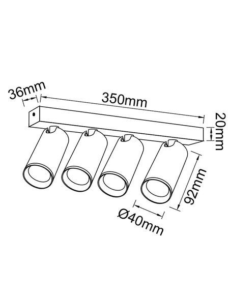 Faixa branca NAZARE de 4 pontos, mini GU10 (não incl.), 350 mm, corpo fino e leve
