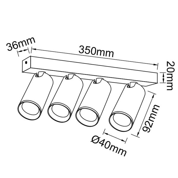 Faixa branca NAZARE de 4 pontos, mini GU10 (não incl.), 350 mm, corpo fino e leve