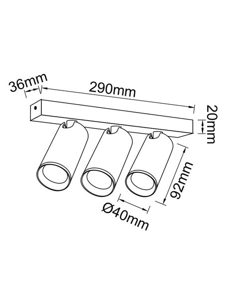 Fita de luz NAZARE preta de 3 focos, mini GU10 (não incluída), 290 mm, elegante e moderna