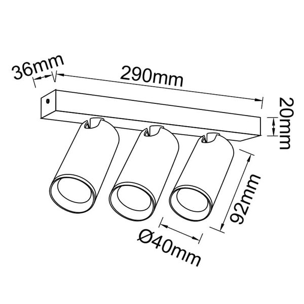Regleta de 3 focos negro NAZARE, mini GU10 (no incl.), 290mm, elegante y moderna