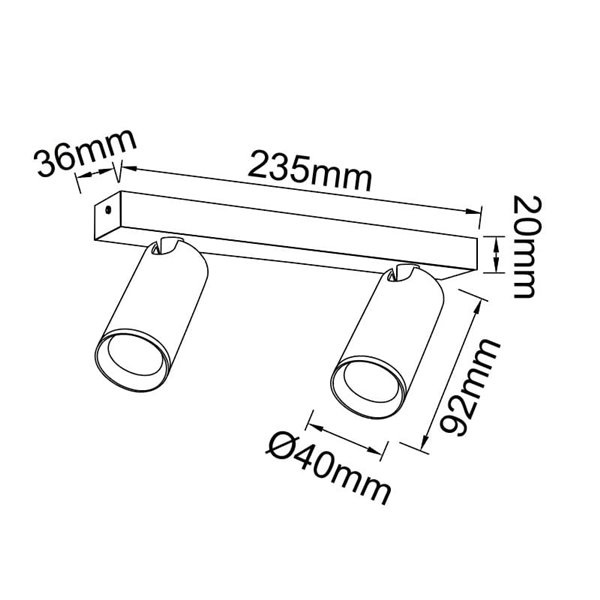 Fita branca NAZARE de 2 pontos, fina e minimalista, mini GU10 (não incluída), 235 mm
