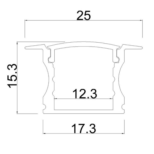 Profilé en aluminium pour montage encastré 2000 x 17,3 x 15,3 mm - BANDES LED - dimensions