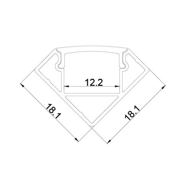 Perfil de aluminio en esquina blanco 2000*18*18mm -TIRAS LED STRIPS-medidas