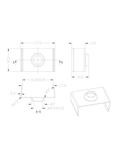 Grampo de fixação em aço inoxidável para perfil 2000*17,1*8,5 mm - FITAS DE LED - medidas