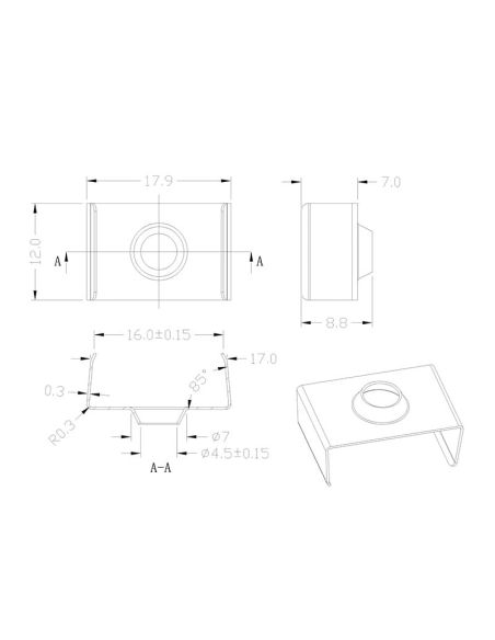 Clip de fijación de acero inoxidable para Perfil 2000*17.1*8.5mm -TIRAS LED STRIPS-medidas