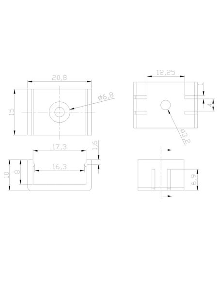 Clip de fijación de PC transparente para Perfil 2000*17.1*8.5mm -TIRAS LED STRIPS-medidas