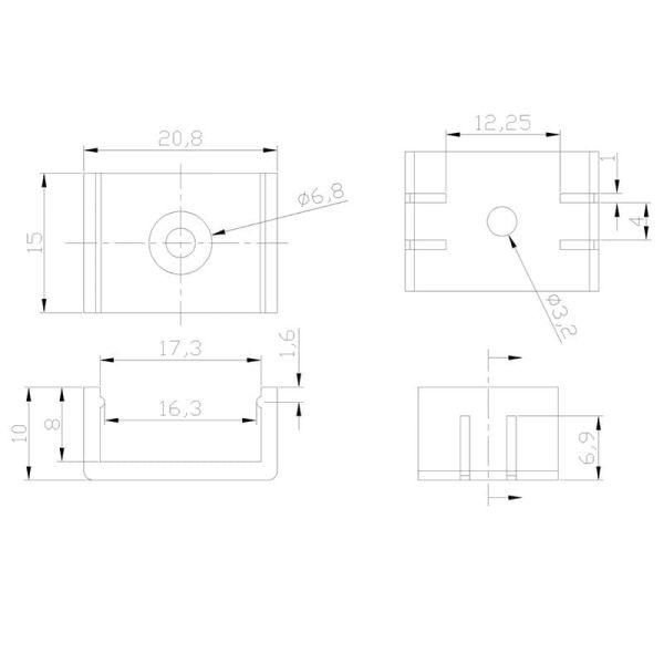 Clip de fijación de PC transparente para Perfil 2000*17.1*8.5mm -TIRAS LED STRIPS-medidas