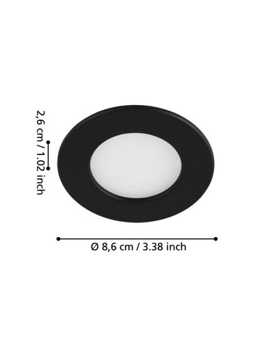 Downlight LED embutido FUEVA 5, preto IP20, 2,7W, 330Lm, 4000K, Ø8,6cm corte 7,5cm