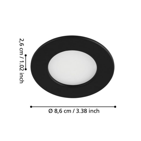 Downlight LED empotrable FUEVA 5, negro IP20, 2,7W, 330Lm, 4000K, Ø8.6cm corte 7,5cm