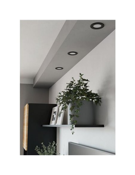 Downlight LED empotrable negro FUEVA 6, CCT (2700K-4000K-6500K), 3,7W 450Lm, Ø88mm, IP20