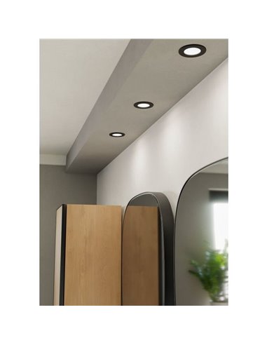 Downlight LED empotrable negro FUEVA 6 IP44, CCT (2700K-4000K-6500K), 3,7W 450Lm, Ø88mm