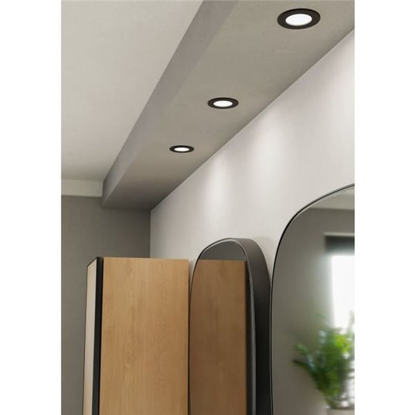 Downlight LED empotrable negro FUEVA 6 IP44, CCT (2700K-4000K-6500K), 3,7W 450Lm, Ø88mm