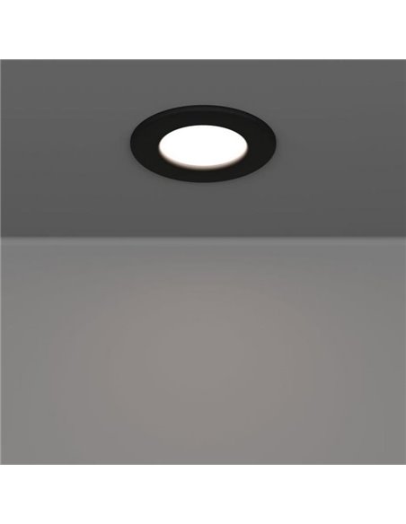 Downlight LED empotrable negro FUEVA 6 IP44, CCT (2700K-4000K-6500K), 3,7W 450Lm, Ø88mm