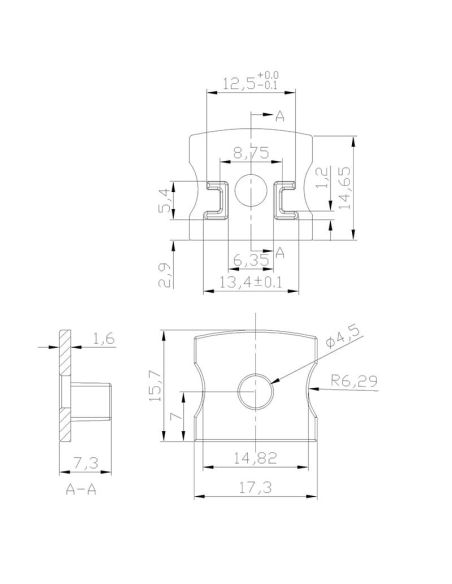 Cache-trou gris pour profilé aluminium 2000 x 17,1 x 15,3 mm - BANDES LED - dimensions